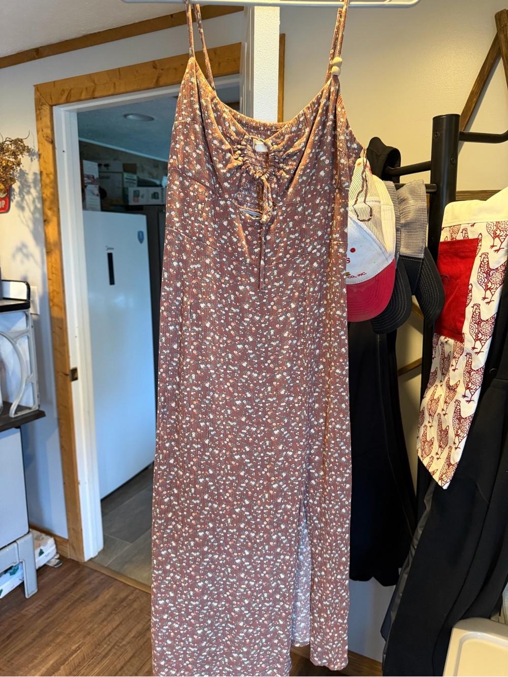No Boundaries Rust Floral Spaghetti-Strap Maxi Dress